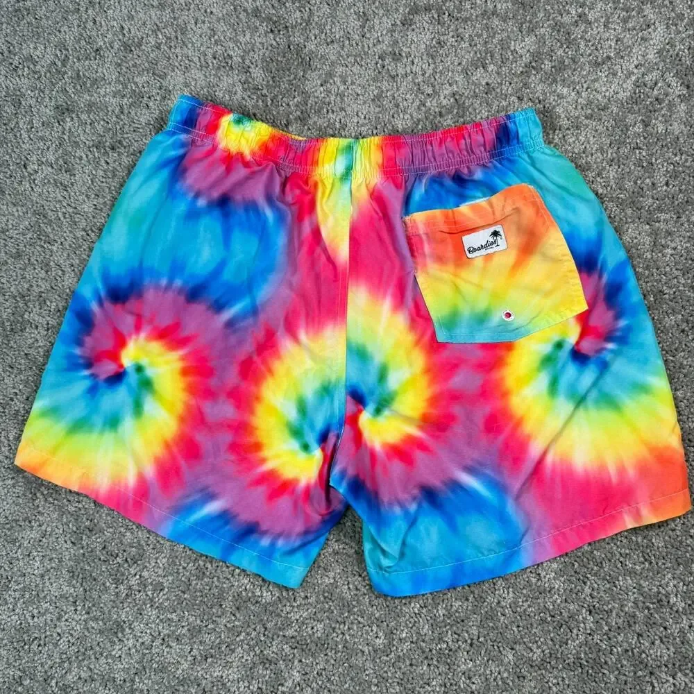 Boardies Apparel Mens M Rainbow Tie Dye Drawstring Lined Swim Board Shorts